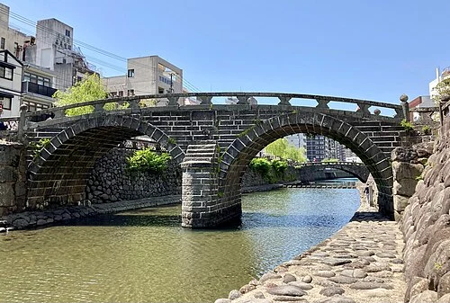 2023年12月撮影の長崎市・眼鏡橋と中島川